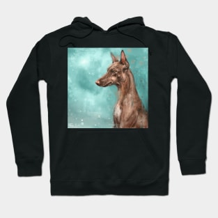 Painting of a Pharaoh Hound Dog on Green Blue Background Hoodie